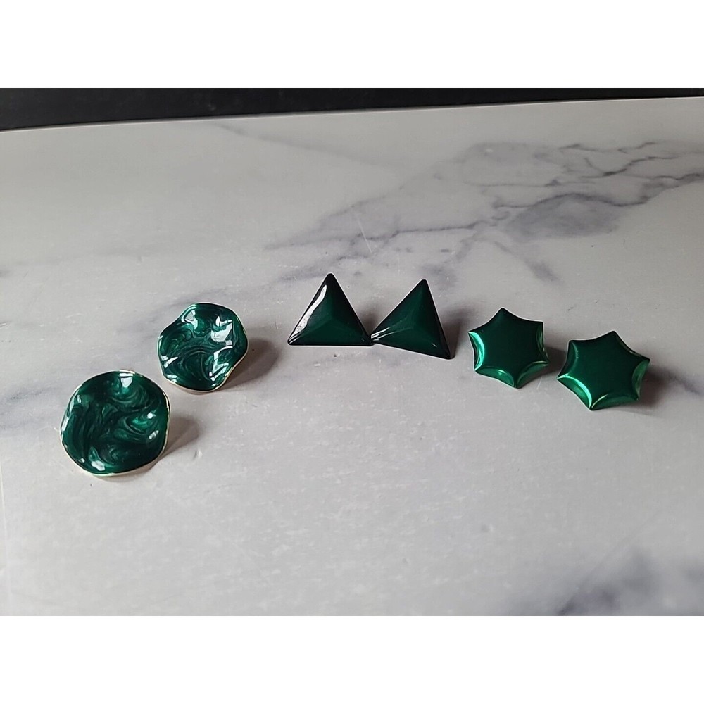 Vintage Green Enamel Stud Earring Lot